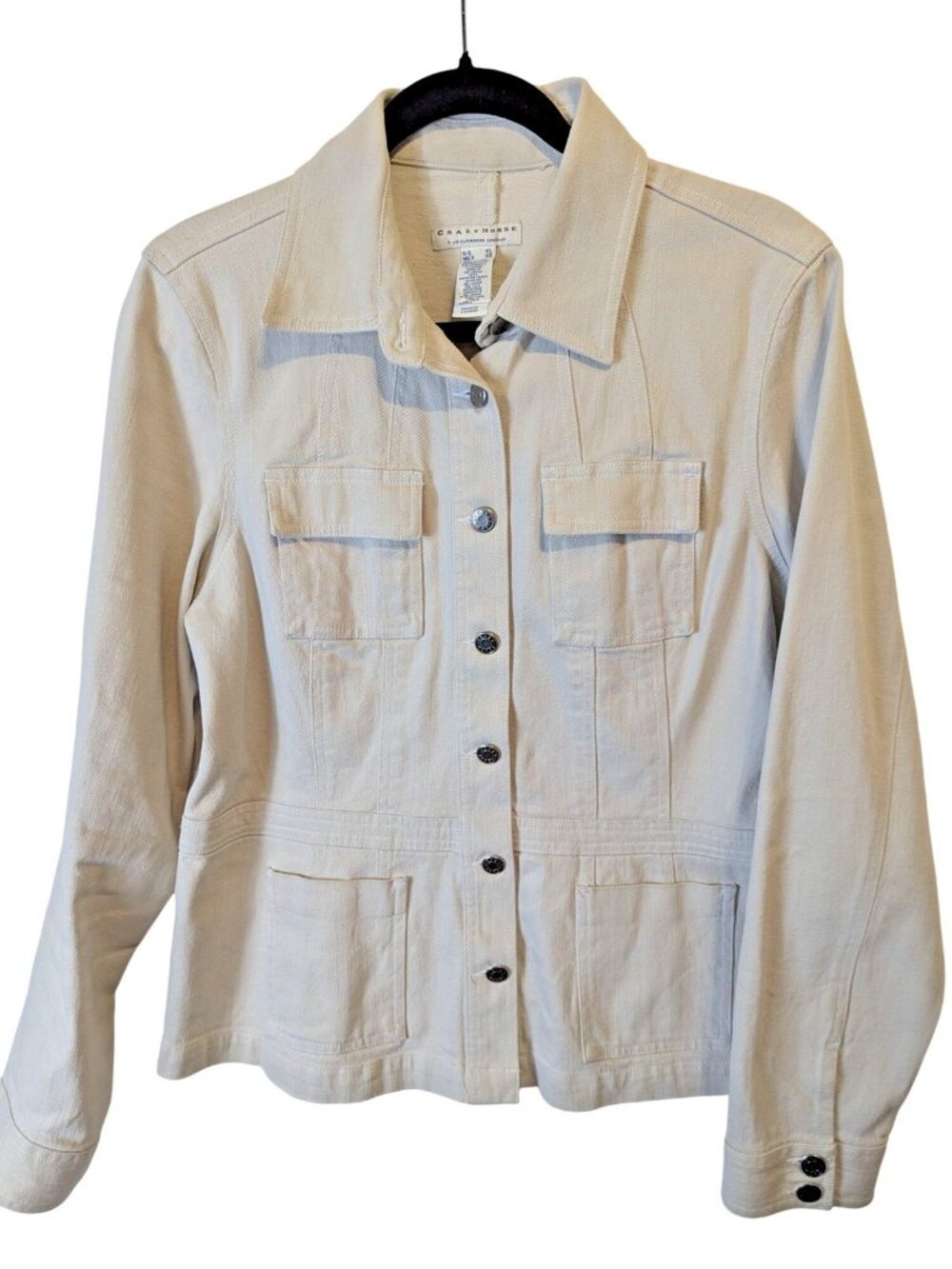Liz Claiborne Crazy Horse Women Fitted Tan Jacket Sz XL Beige Pockets Button Up